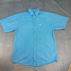 Ariat Mens Western Cowboy Geometric Men's Short Sleeve Teal Button Down Shirt M